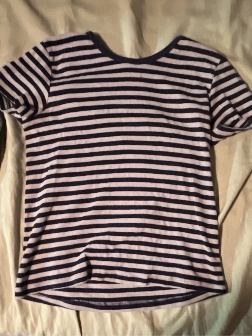 Brandy Melville Navy and White Striped Short Sleeve Tee